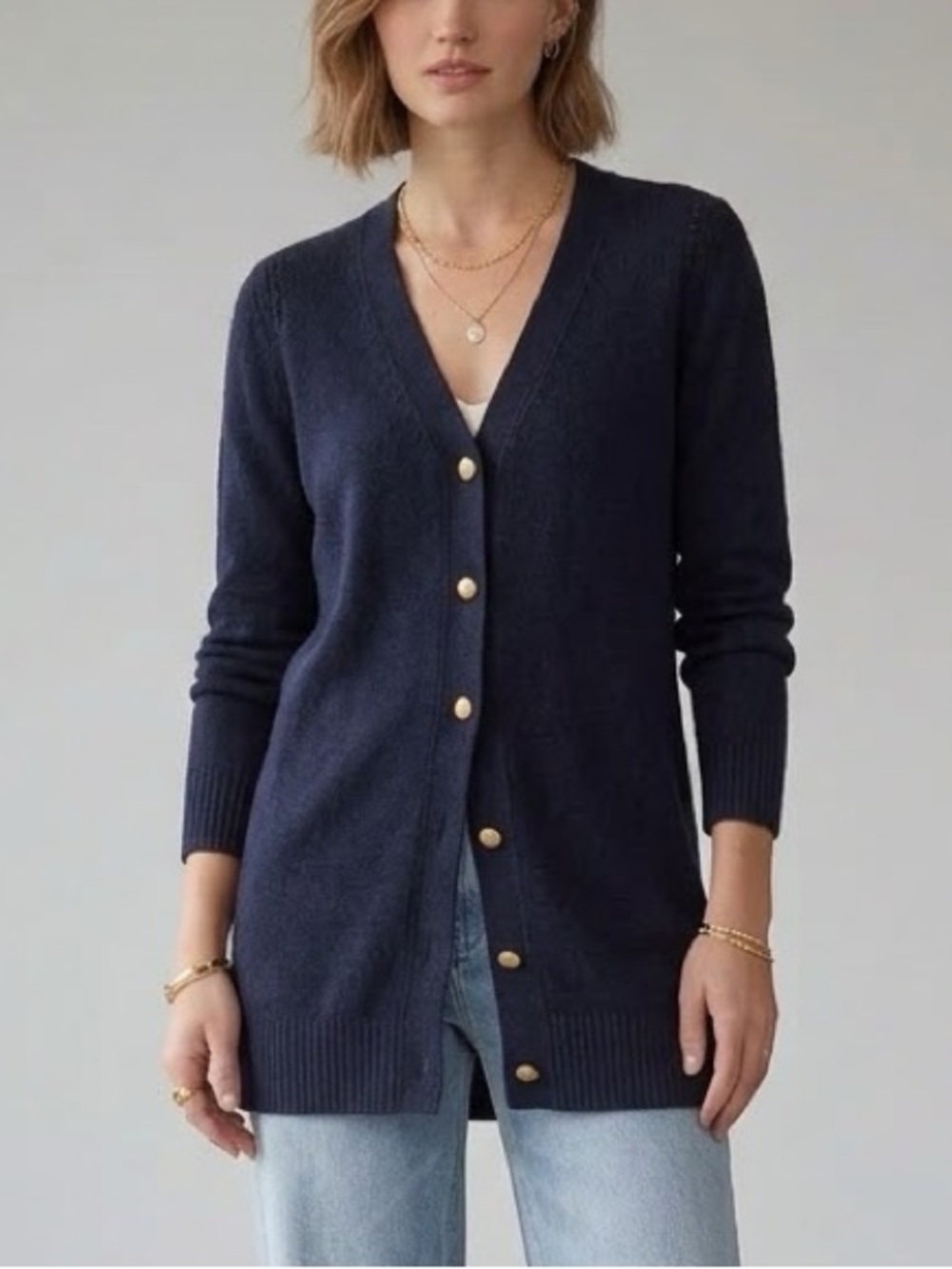 White House Black Market NWT Lightweight Cardigan Sweater Navy Blue Medium